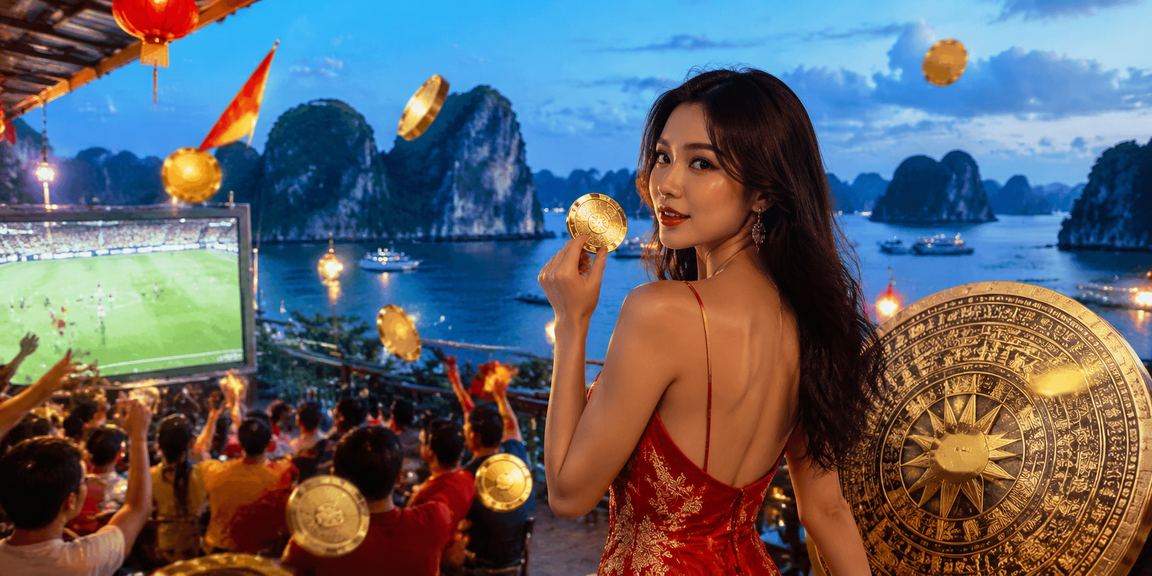 Khung cảnh bờ biển Hạ Long với người chơi cá cược bóng đá